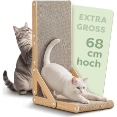 Cat Scratching Board, Large, 68 cm, L Shaped, 5 cm, Extra Thick, Can be Used on Both Sides for 1 Year of Fun, Easy to Assemble, Durable Cat Scratching Board for Wall and Corner