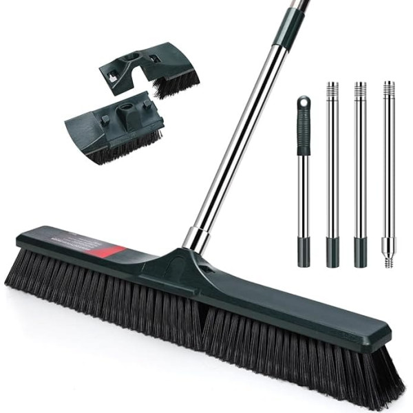 Myiosus Street broom, broom with handle, 60 cm wide broom, garden broom with 140 cm adjustable stainless steel handle, outdoor sweeping broom, industrial broom for household, lobby, yard, patio