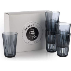 Buddy´s Bar - Set of 6, High-Quality 0.3 Litre Tritan Plastic Drinking Cups, BPA-Free, Crystal Glass Look, Shatterproof Reusable Cups, Reusable and Dishwasher Safe, 300 ml, Grey