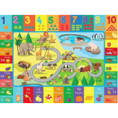 Children's Rug Boys Girls Rug Children's Room Animals of the Forest Play Mat Children's ABC Alphabet Number Zoo Shapes Play Mat Learning Rugs Non-Slip Washable for Playroom Bedroom