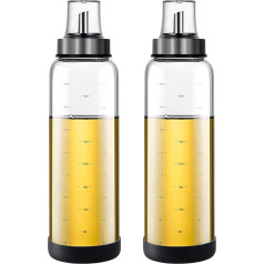 YILANJIN Oil Bottles Set, 2 Pieces 500ml Olive Oil Dispenser with Clear Scale Leakproof Glass Spice Container with Cap for Cooking, Vinegar Dispenser for Kitchen, Restruant, BBQ (Transparent
