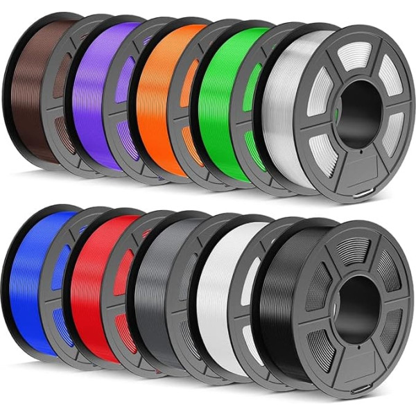PETG Filament 1.75 mm Bundle Multicoloured 10 kg, 1.75 mm PETG 3D Filament, 1 kg Spool, 10 Pack (Black, White, Transparent, Grey, Red, Blue, Green, Orange, Purple, Chocolate)