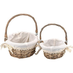 Ideen mit Herz Wicker Baskets | Wooden Basket with Fabric | Natural | Gift Basket | Gift Packaging | Decoration | 2 Sizes | Shabby Chic | Flower Basket