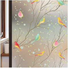 Lifetree Window Film, Opaque Privacy Film, Self-Adhesive: Stained Glass Sun Protection, Colourful Decorative Privacy Film, Static, Frosted Glass Film, Adhesive, Bird, Window Sticker, 90 x 200 cm