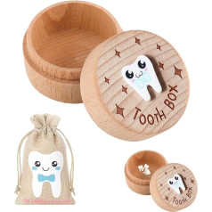 Qianeffort Zahnfeen-Tasche, 2 Stück, Zahnfee-Box, Holz-Zahnbox, um die Kindheitserinnerung bei Zahnverlust zu bewahren, Baby-Geburtstagsgeschenke, Zahnbox, Andenken, Zahnfee-Taschen (blaue Schleife)