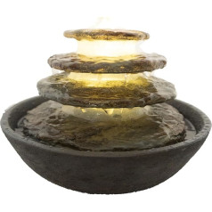 Dehner Hoku Indoor Fountain with LED Lighting, Diameter 24.5 cm, Height 16.5 cm, Polyresin, Dark Grey