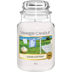 Yankee Candle large scented candle in a glass, clean cotton, burning time up to 150 hours