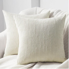 Topfinel Cushion Cover, 65 x 65 cm, Cream Corduroy, Set of 2, Striped Pattern, Cushion Covers, Decorative Cushion Covers, Sofa Cushion, Couch Cushion, Decorative Cushion Covers for Living Room