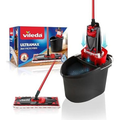 Vileda ULTRAMAX 2-in-1 Floor Mop Complete Set, Mop with Handle, Microfibre Cover and Bucket with Power Press, for All Hard Floors, Eco Packaging