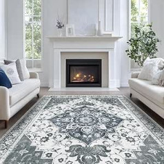 Living Room Rug, 140 x 200 cm, Washable Vintage Rug, Short Pile Rugs with Non-Slip Backing, Soft, Child-Safe & Easy Care for Office, Dining Room, Children's Room