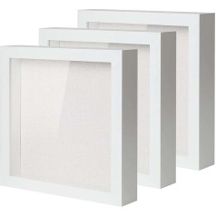 Muzilife 3D Picture Frame for Filling, Three-Piece Set, 20 x 20 cm Deep Object Frame with Glass Pane, Square Shape, Gift for Family Friends, Pack of 3, White