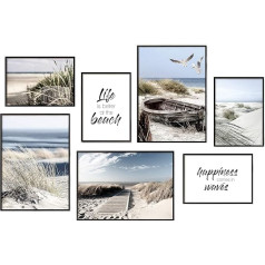 Hyggelig Home Premium Poster Set - 7 Matching Images in Stylish Set - Collage Picture Wall Decoration - Ocean Set - Without Frame