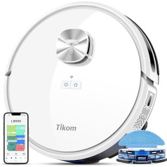 Tikom L9000 Robot Vacuum Cleaner with Mop Function, LiDAR Navigation, 4000Pa Vacuum Cleaner Robot, 150 Mins Max, Self-Charging, WiFi, 14 No-Go Zones, for Pet Hair, Carpet, Hard Floor