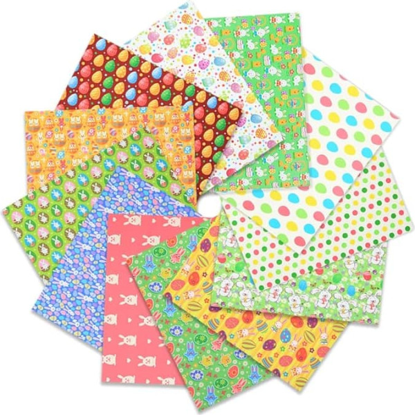 Easter Fabrics for Sewing, Pack of 12, Easter Fabric Patchwork Fabrics Package 40 x 50 cm / 16 x 20 inches, Chick Bunny Easter Egg Cotton Fabric for Easter Spring Crafts Sewing Home Party Decor