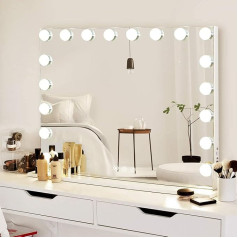 Hansong Large Hollywood Mirror, 80 x 60 cm, Cosmetic Mirror with 18 LED Lamps, 3 Colours, Lighting Mode, Cosmetic Mirror with USB Charging Port and 10X Magnifying Glass for Bedroom