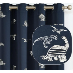 Vangao Blackout Curtains Dinosaur Curtains for Boys Nursery Girls Room Silver Dino Foil Print Thermal Insulated Grommet Window Curtains 63 Inch Length 2 Panels
