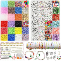 Seed Beads for Jewellery Making, 11900 Pieces Bracelet Making Kit with Letters/Glass Beads/Crystals etc, Craft Beads Gifts for Girls, Necklaces, Earrings, Rings