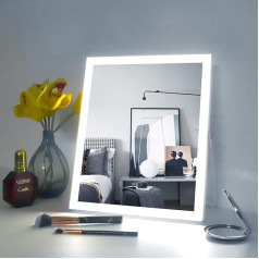Make Up Mirror with Lighting with 3 Colour Light Conversion, 30 x 25 cm Touch Control, 360° Rotating Dressing Table Mirror with Adjustable Brightness, Table Mirror with Lighting, White