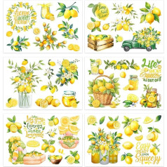 Lemon Rub-on Transfers for Crafts: 6 Sheets Lemon Stickers, Rub on Stickers, Transfer Stickers for Furniture, Wall, Wood, Glass, DIY Crafts (12 x 8 inches)