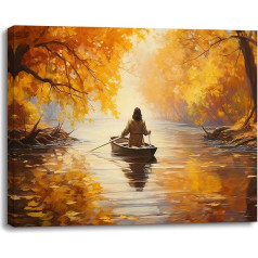 Piy Painting Picture on Canvas 40 x 30 cm, Landscape Pictures, Rivers, Golden Tree Canvas Pictures Reproduction of Oil Painting, Modern Wall Decoration Framed for Yoga Room, Corridor, Kitchen