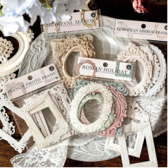 GIONAR 40 Sheets Lace Frame Scrapbook, Vintage Scrapbook Accessories with Tweezers, Hollow Embossed Photo Frame, Background Scrapbook Sticker, Photo Frame for DIY Vintage Paper Journaling