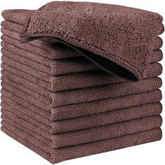 HIDMD Microfibre Cloths, Tea Towels, Household Towels, Super Absorbent Microfibre Cleaning Cloths, Tea Towels, Multi-Purpose 30 cm x 30 cm, Pack of 10, Brown