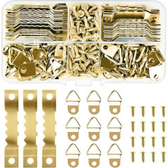 Pack of 180 Picture Hangers, Photo Frame Hanging Hooks Kit, 2 Styles Picture Frame Hooks with 280 Screws for Office, Family Mounting, Photo Frame, Watches, Painting, Crafts (Gold)