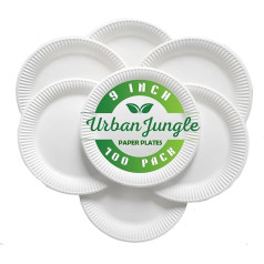 White Paper Plates Pack of 100 - Strong Disposable Hot Food Plates - 9