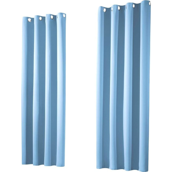 1 Pair Thermal Blackout Curtains, Eyelet Curtain, Insulating Opaque Blackout Curtains, H x W 245 x 135 cm, Light Blue, Type 139