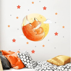 Red Fox Wall Sticker - Children's Red Fox 50 Stars Wall Art