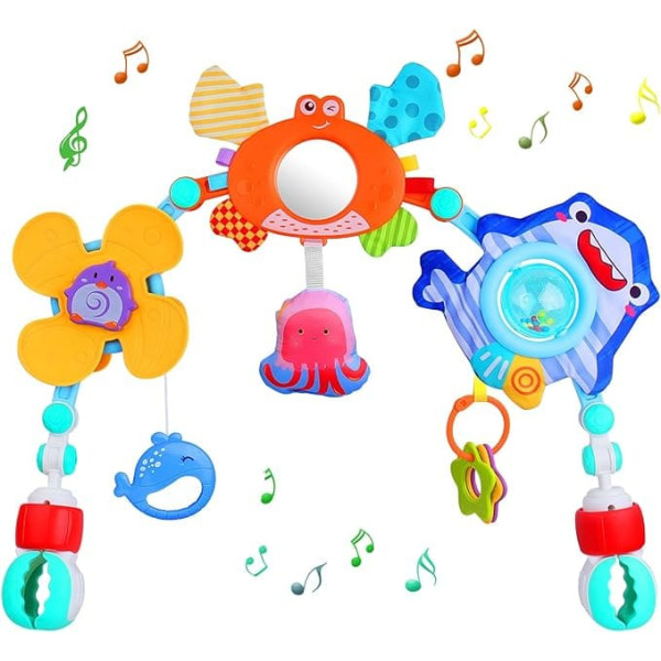 Baby Arch Pram Toys Clip on Cot Activity Bar for Babies Baby Sensory Toys Ocean Theme Baby Mobile for Pram Crib Arch Mobile Toys Stroller for Newborn Toddler Boys Girls 0 3 6 9 12 Months