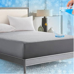 Waterproof Mattress Protector 140 x 200 cm, Arc-Chill Q-Max 0.43 Cooling Mattress Protector without Crinkle, Summer Fitted Sheet Breathable - Grey