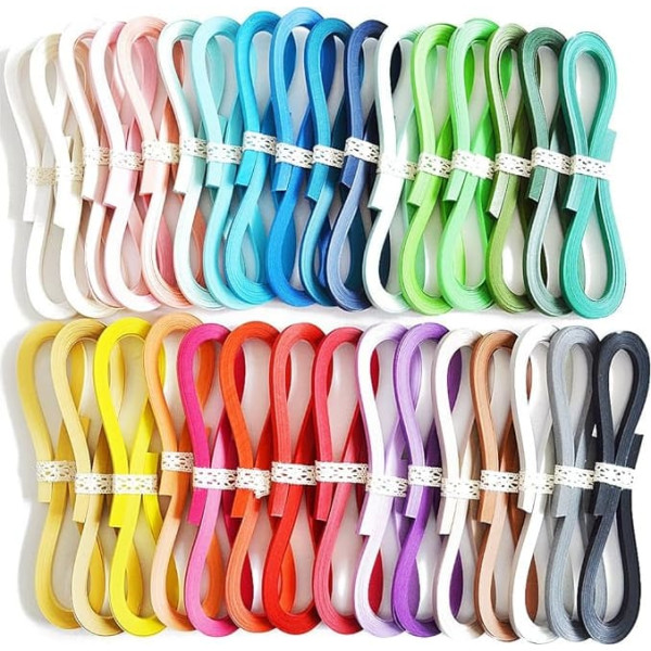 JUYA TANT Paper Quilling Strips Set, 32 Colours, 1280 Strips, 39 cm Length, 116 GSM (Width 5 mm)