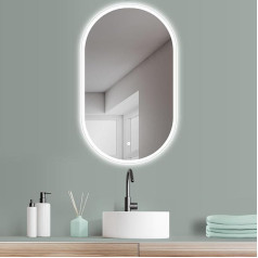 HOKO® LED Mirror Oval 50 x 90 cm High + Horizontal Mounting Bathroom Mirror Outdoor LED Illuminated Ideal as Dressing Table Mirror + Touch Switch + LED Light Change - Warm White - Cool White - Neutral