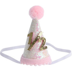 Lurrose Baby Birthday Hat Birthday Cone Hat with Pompom Baby Princess Tiara Crown Hairband Hair Accessories Party Supplies with Glitter Numbers 1/2 for Kids Boys Girls