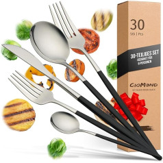 CioMond | Silver Moon Black | 30 Piece Cutlery Set for 6 People | Rustproof | Stainless Steel | MicroCape Surface | Dishwasher Safe (Glossy Black)