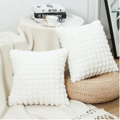 Mandioo Set of 2 Super Soft Plush Faux Fur Decorative Cushion Covers 45 x 45 cm White Plaid Texture Modern Luxury Cushion Cover Sofa Cushion Decorative Couch Cushion Cover for Sofa Couch Living Room