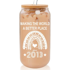 16oz Cute 12th Birthday Glass Cups with Lids and Straws, Party Decoration, Gift Ideas