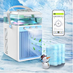 Mini Air Conditioner Air Cooler, 4-in-1 USB Portable Mobile Air Conditioner with 6 Ice Boxes and App Control, 3 Speed Mini Evaporative Air Conditioner Air Cooler for Home, Office, Travel