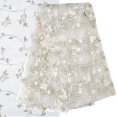 GORGECRAFT 53.5 Inch Wide Floral Embroidered Lace Fabric Flower Petals Vine Embroidery Lace Trim White Mesh Appliques for Party Dresses Skirts Clothing Embellishments DIY Sewing Work