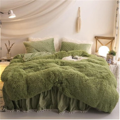 Sacebeleu Winter Bed Linen, Duvet Cover 135 x 200 cm and 1 Pillowcase 80 x 80 cm with Zip, Plush Long Hair Fluffy Flannelette Duvet Cover, Avocado Green Winter Bed Linen, Warm Duvet Cover