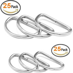 BlueXP Pack of 50 Metal D-Rings Buckles D Rings 20 mm and 25 mm Half-Round Rings Nickel-Plated Loop Ring for Sewing Bag or Purse Handles Strap Band Silver