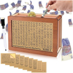 Meetory Wooden Money Box 21cm x 14.6cm Money Box for Kids Money Box with Counter Wooden Money Box with Money Target Best Gift for Boys Girls (Brown, 5000)