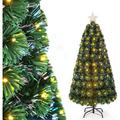 COSTWAY 150 cm Artificial Christmas Tree with Lighting, Christmas Tree with 8 Lighting Modes, 170 Warm White LED Lights, Fibre Optic Christmas Tree, Illuminated Star, Artificial Tree Christmas