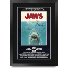 HWC Trading Jaws A3 Framed Signed Printed Autographs Picture Print Photo Display Gift For Rob Scheider Robert Shaw Richard Dreyfuss Film Fans