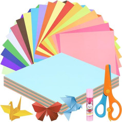 Swpeet 10 x 10 Inch 200 Sheets 20 Vibrant Colours Origami Paper Kit with Glue Stick and Scissors, Double-Sided Colour Square Folding Paper for DIY School Arts Craft Projects Children Adults