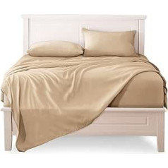 FARFALLAROSSA 100% Cotton Single Bed Sheet Set, Single Fitted Sheet 90 x 200 cm, Top Sheet 160 x 280 cm, 1 Pillowcase 50 x 80 cm, Beige