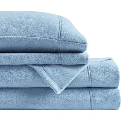 True North by Microfleece Bed Sheet Set, Warm Flat Sheet with 14 Inch Deep Pocket, Cold Season, Cozy Sheet Set, Matching Pillowcase, Queen, Blue, 4-Piece
