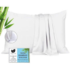 Standard Zippered Pillowcases 100% Viscose Bamboo Pillowcase 2 Pack Cooling Pillow Cases with Zipper Standard Size Protective Cover