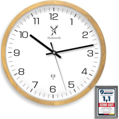 Holzwerk ARNSBURG Natural Radio-Controlled Wall Clock Wooden Clock Vintage Radio-Controlled Clock Silent Movement without Ticking Noises Beech Brown White Silent Handmade Solid Wood Natural Wood 30 cm